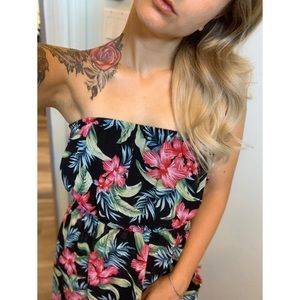 Small, Iris, Hawaiian floral long strapless dress
